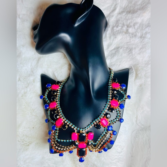 ALDO Statement Necklace with Mixed Gemstones and Rhinestones in Gold Base Tone - Picture 3 of 9
